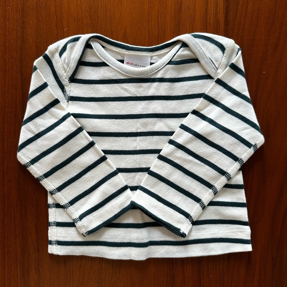 Hanna Andersson Striped Long-Sleeve Baby Top White & Navy/Green size 3-6 months - Picture 2 of 3